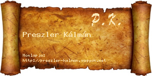 Preszler Kálmán névjegykártya
